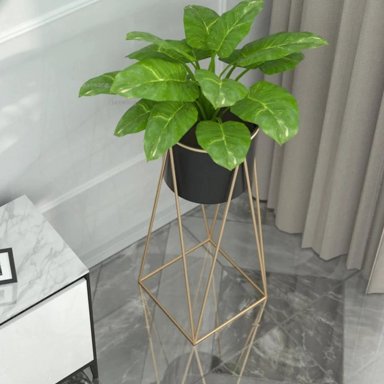 SET 2 PORTA MACETEROS PEDESTAL IGUAL TAMAÑO NEGRO DORADOS - 2