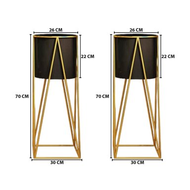 SET 2 PORTA MACETEROS PEDESTAL IGUAL TAMAÑO NEGRO DORADOS - 6