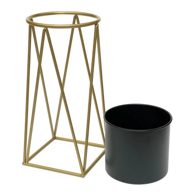 SET 2 PORTA MACETEROS PEDESTAL IGUAL TAMAÑO NEGRO DORADOS - 8