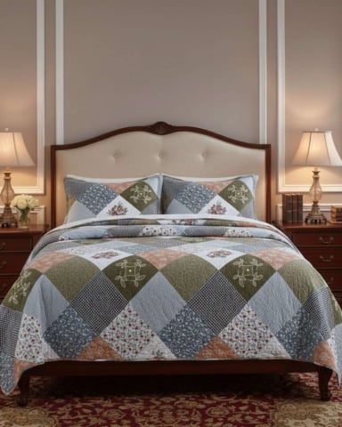 COBERTOR COLCHA QUILT SHERPA OTOÑO INVIERNO 2 PLAZAS - 1