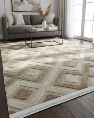 ALFOMBRA TEXTURIZADA DISEÑO JACQUARD ANTIDESLIZANTE 150X200 CM A08 - 4