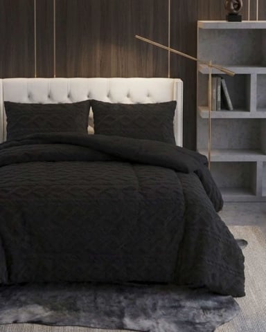 JUEGO DE CUBRECAMA SHERPA CON RELIEVE TRENZADO  KING - 1