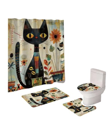JUEGO DE BAÑO COMPLETO 5 PIEZAS CORTINA DE TELA Y FORRO DE DUCHA - 2