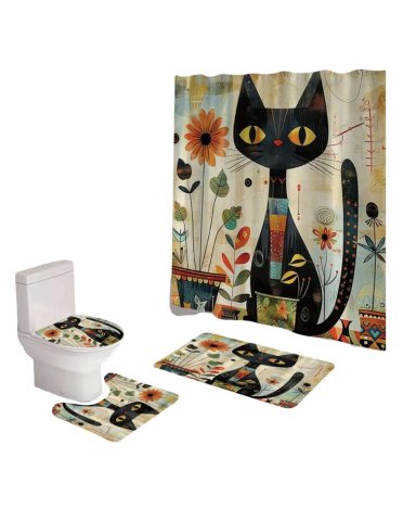 JUEGO DE BAÑO COMPLETO 5 PIEZAS CORTINA DE TELA Y FORRO DE DUCHA - 6