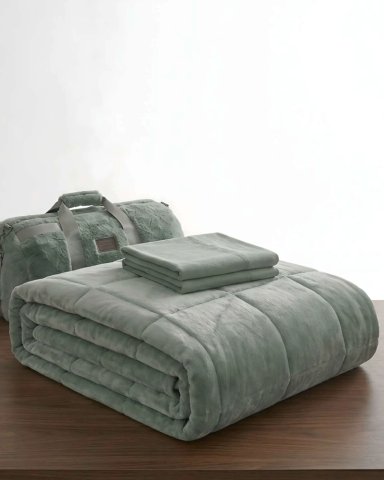 SET PLUMON CUBRECAMA NORDICO FELPA + SABANAS Y BOLSO 2 PLAZAS - 5