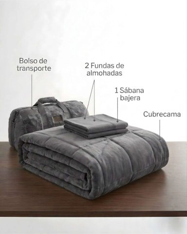 SET PLUMON CUBRECAMA NORDICO FELPA + SABANAS Y BOLSO 2 PLAZAS - 6