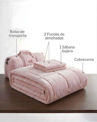 SET PLUMON CUBRECAMA NORDICO FELPA + SABANAS Y BOLSO 2 PLAZAS - 6