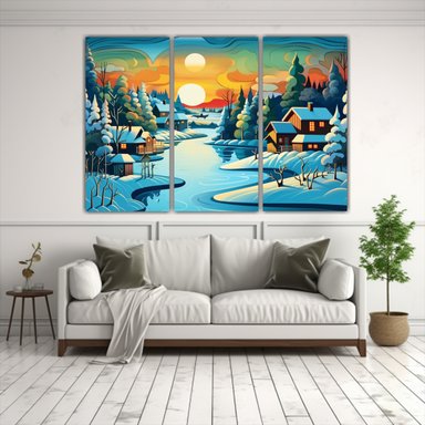 PINTURAS EN BASTIDOR: ALDEA NÓRDICA JUNTO AL MAR 105X70 CM - 2