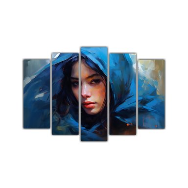 PINTURA MUJER CON PAÑUELO AZUL ESTILO 150X100 CM - 1