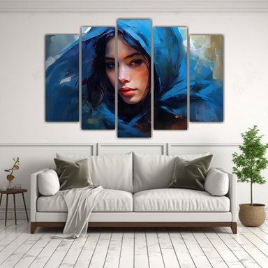 PINTURA MUJER CON PAÑUELO AZUL ESTILO 125X75 CM - 2