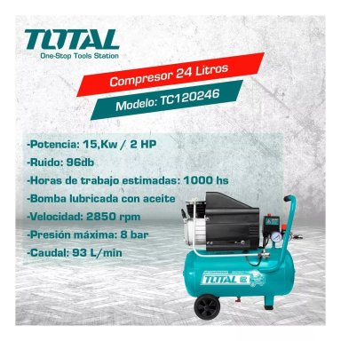 COMPRESOR DE AIRE ELÉCTRICO PORTÁTIL TOTAL TC120246 24L 2HP 220V - 240V 50HZ CELESTE - 3