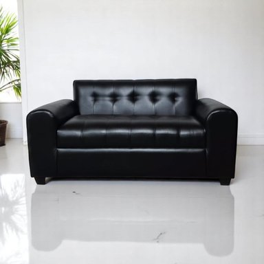 SOFA DOS CUERPOS BRAZO REDONDO ECOCUERO NEGRO - 4