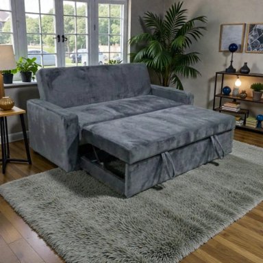 SOFA CAMA MILANO TRES POSICIONES FELPA GRIS OSCURO - 1