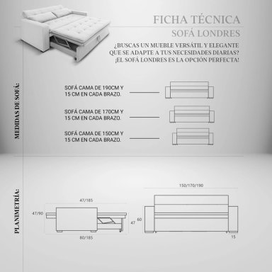 SOFA CAMA LONDRES RECLINABLE EXTENSIBLE 170CM - 2