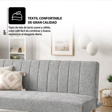 FUTON RAILAY TELA GRIS - 4
