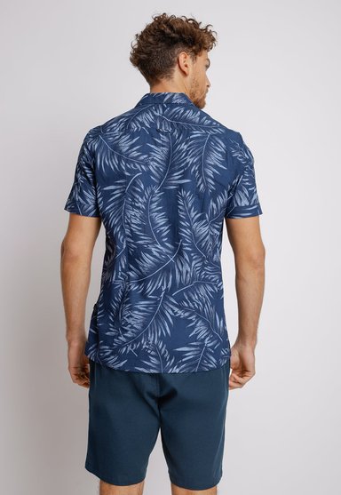 CAMISA MANGA CORTA HOMBRE RELAXED FIT BUCK ALGODON AZUL MARINO - 2