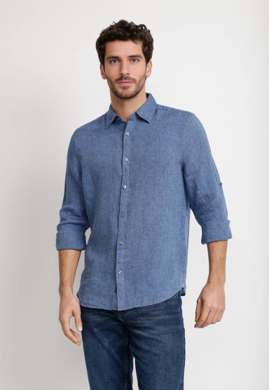 CAMISA LINO LISA AZUL - 1