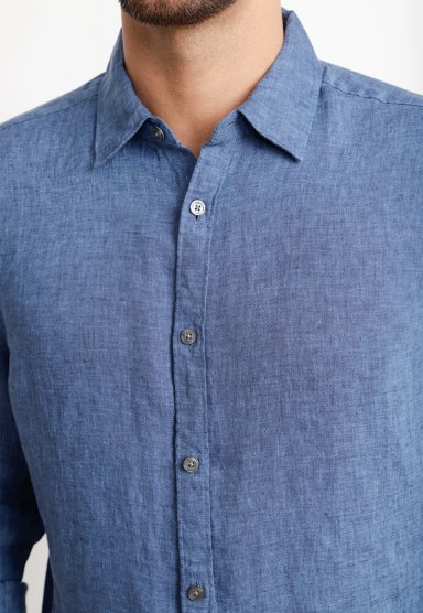 CAMISA LINO LISA AZUL - 3