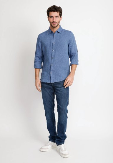 CAMISA LINO LISA AZUL - 4