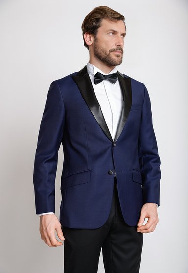 CHAQUETA FORMAL HOMBRE LANA S100'S LISO SLIM SMOKING AZUL - 1
