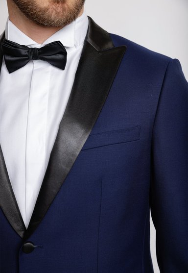 CHAQUETA FORMAL HOMBRE LANA S100'S LISO SLIM SMOKING AZUL - 3