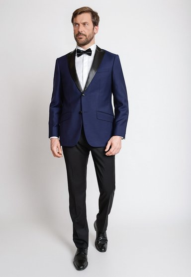 CHAQUETA FORMAL HOMBRE LANA S100'S LISO SLIM SMOKING AZUL - 4