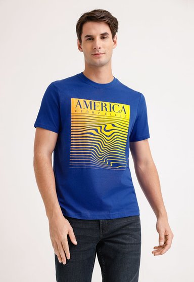 POLERA MANGA CORTA ALGODÓN HOMBRE PERRY ELLIS AZUL ESTAMPADO INO - 1