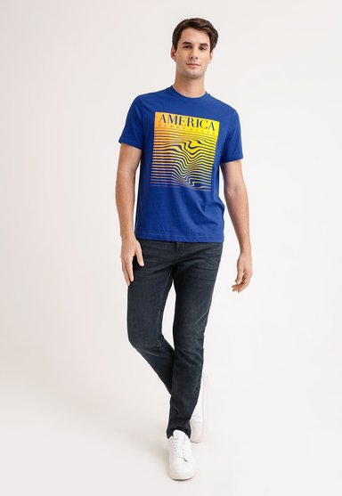 POLERA MANGA CORTA ALGODÓN HOMBRE PERRY ELLIS AZUL ESTAMPADO INO - 4