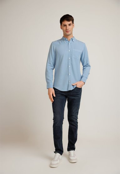CAMISA HOMBRE MANGA LARGA LYOCELL CELESTE - 4