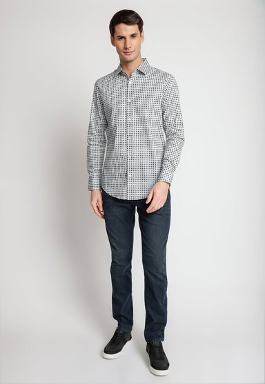 CAMISA HOMBRE STRETCH ESTAMPADA BLANCO - 4