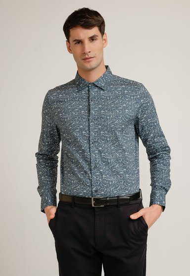 CAMISA HOMBRE MANGA LARGA STRETCH ESTAMPADA GRIS OSCURO - 1
