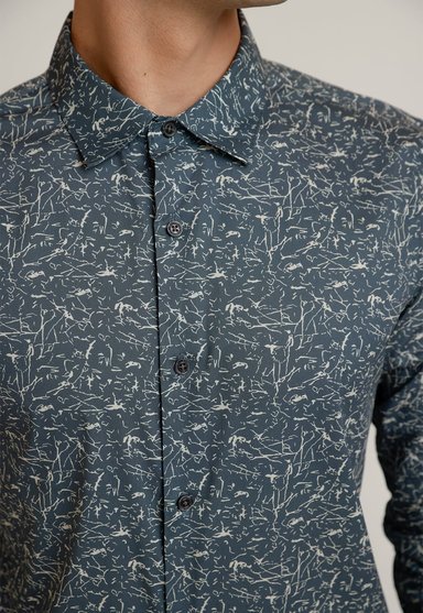 CAMISA HOMBRE MANGA LARGA STRETCH ESTAMPADA GRIS OSCURO - 3