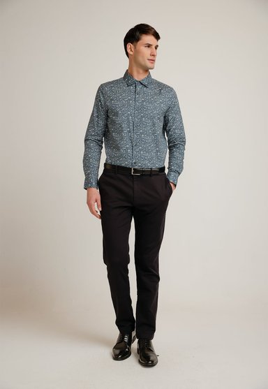 CAMISA HOMBRE MANGA LARGA STRETCH ESTAMPADA GRIS OSCURO - 4