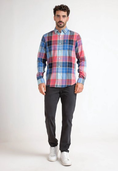 CAMISA HOMBRE A CUADROS AZUL - 4