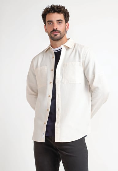 CAMISA HOMBRE MANGA LARGA BEIGE - 1