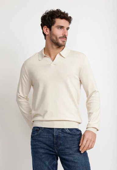 SWEATER HOMBRE CUELLO POLO BEIGE - 1