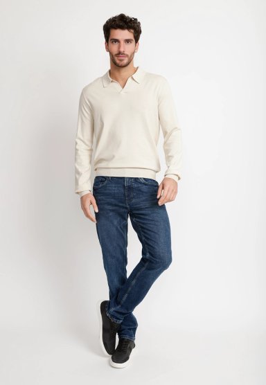 SWEATER HOMBRE CUELLO POLO BEIGE - 4