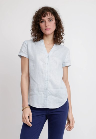 BLUSA MUJER KEIKO LINO CELESTE - 1