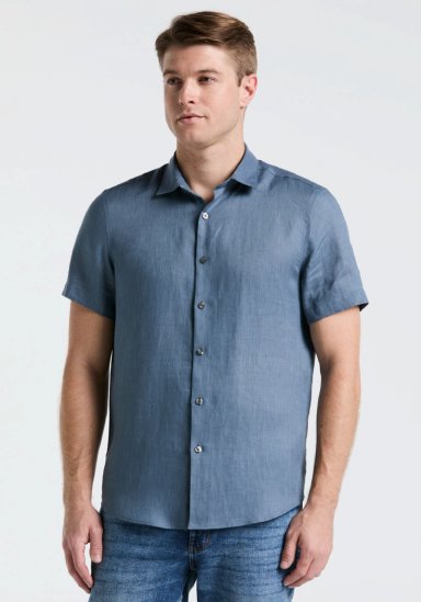 CAMISA HOMBRE LINO MANGA CORTA AZUL - 1