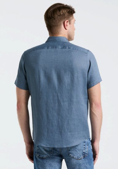 CAMISA HOMBRE LINO MANGA CORTA AZUL - 2