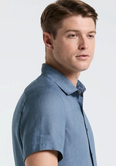 CAMISA HOMBRE LINO MANGA CORTA AZUL - 3