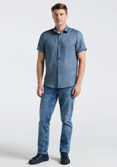 CAMISA HOMBRE LINO MANGA CORTA AZUL - 4