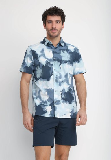 CAMISA HOMBRE MANGA CORTA ESTAMPADA AZUL - 1