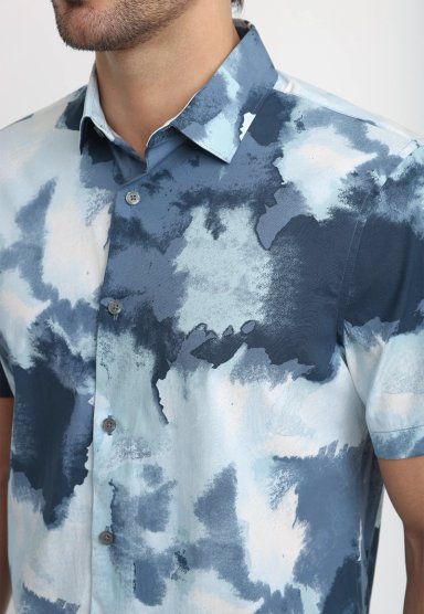 CAMISA HOMBRE MANGA CORTA ESTAMPADA AZUL - 3