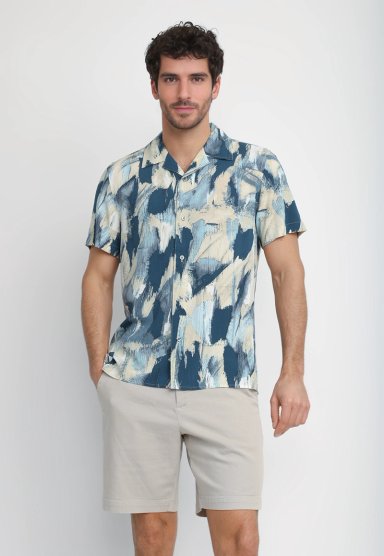 CAMISA HOMBRE MANGA CORTA ESTAMPADA AZUL - 1
