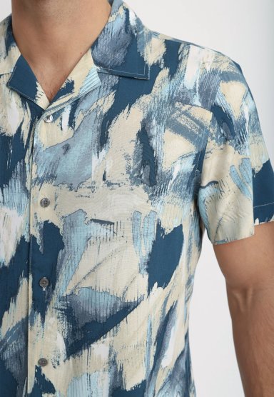 CAMISA HOMBRE MANGA CORTA ESTAMPADA AZUL - 4