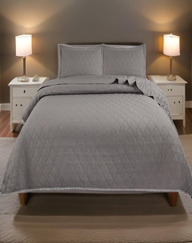 CUBRECAMA GRIS QUILT 2 PLAZAS CON POMPONES C5 - 3