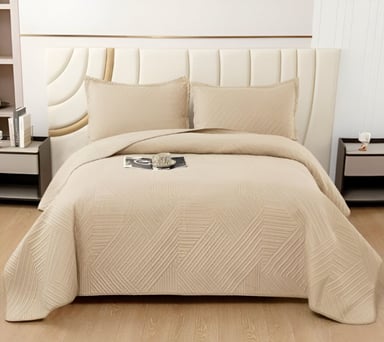 CUBRECAMA QUILT VERANO 2 PLAZAS BEIGE - 1