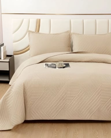 CUBRECAMA QUILT VERANO 2 PLAZAS BEIGE - 2