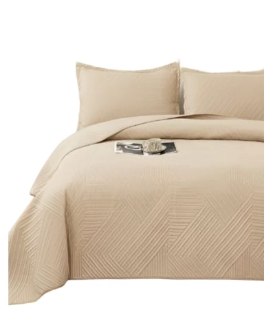 CUBRECAMA QUILT VERANO 2 PLAZAS BEIGE - 3